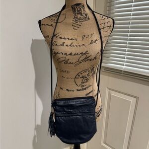 Navy leather crossbody purse